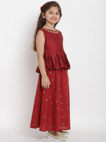 Thumbnail for Girls Maroon Solid Top with Skirt for Kids - Bhama - Distacart