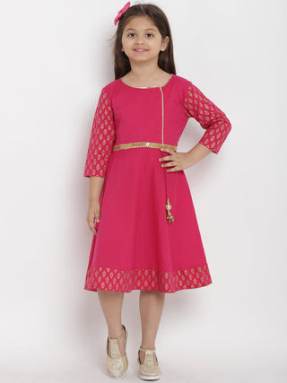 Girls Pink Fit and Flare Dress for Kids - Bhama - Distacart