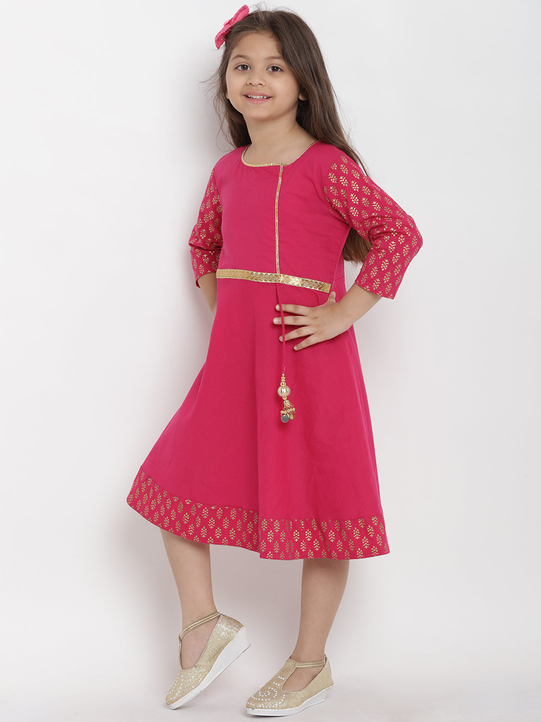Girls Pink Fit and Flare Dress for Kids - Bhama - Distacart