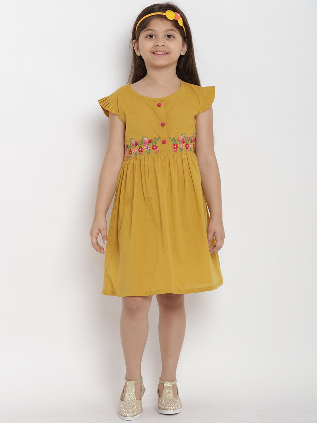 Girls Mustard Empire Dress for Kids - Bhama - Distacart