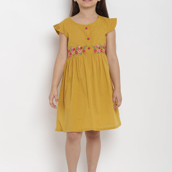 Girls Mustard Empire Dress for Kids - Bhama - Distacart