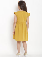Thumbnail for Girls Mustard Empire Dress for Kids - Bhama - Distacart