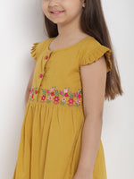 Thumbnail for Girls Mustard Empire Dress for Kids - Bhama - Distacart