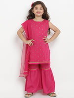 Thumbnail for Girls Fuchsia Printed Kurta with Sharara & Dupatta for Kids - Bhama - Distacart