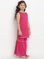 Thumbnail for Girls Fuchsia Printed Kurta with Sharara & Dupatta for Kids - Bhama - Distacart