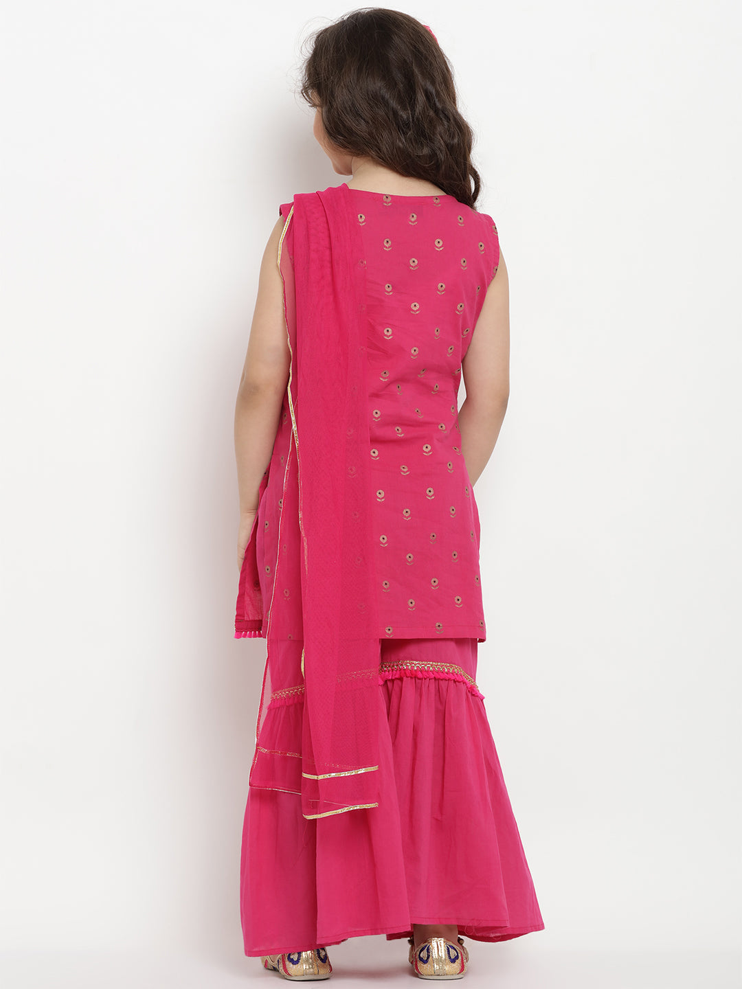 Girls Fuchsia Printed Kurta with Sharara & Dupatta for Kids - Bhama - Distacart