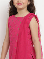 Thumbnail for Girls Fuchsia Printed Kurta with Sharara & Dupatta for Kids - Bhama - Distacart