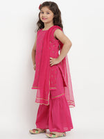 Thumbnail for Girls Fuchsia Printed Kurta with Sharara & Dupatta for Kids - Bhama - Distacart