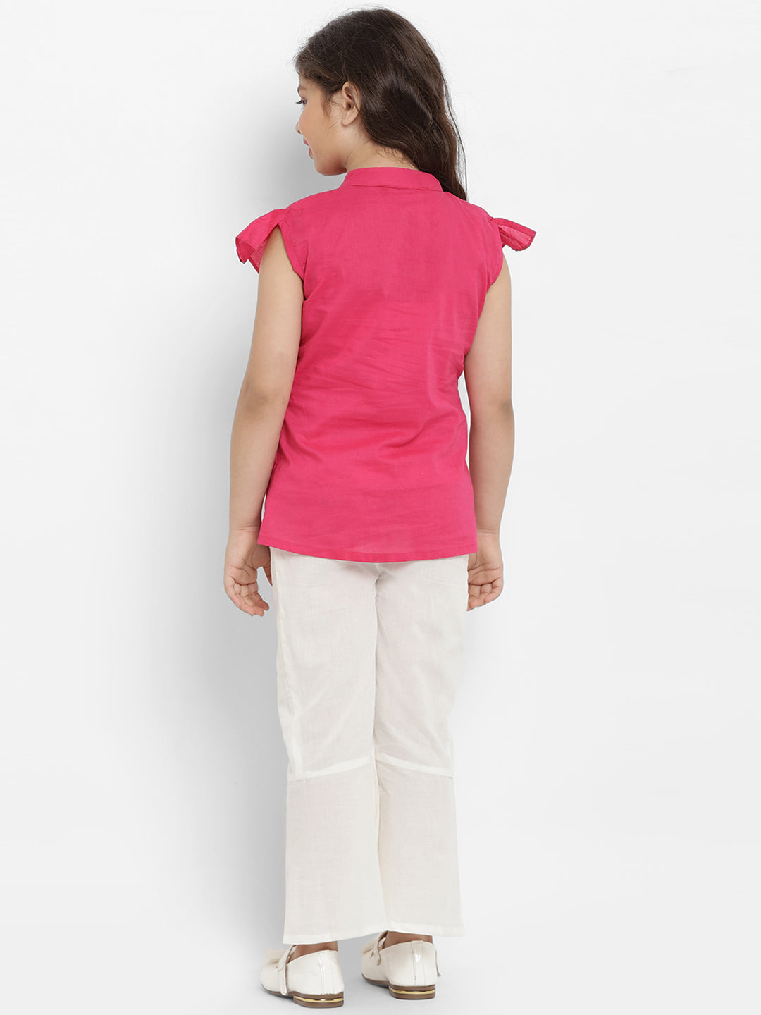 Girls Fuchsia Pink & White Printed Top With Palazzos for Kids - Bhama - Distacart