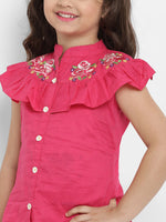 Thumbnail for Girls Fuchsia Pink & White Printed Top With Palazzos for Kids - Bhama - Distacart