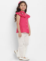 Thumbnail for Girls Fuchsia Pink & White Printed Top With Palazzos for Kids - Bhama - Distacart