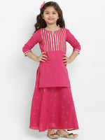 Thumbnail for Girls Pink Solid Kurta with Skirt for Kids - Bhama - Distacart