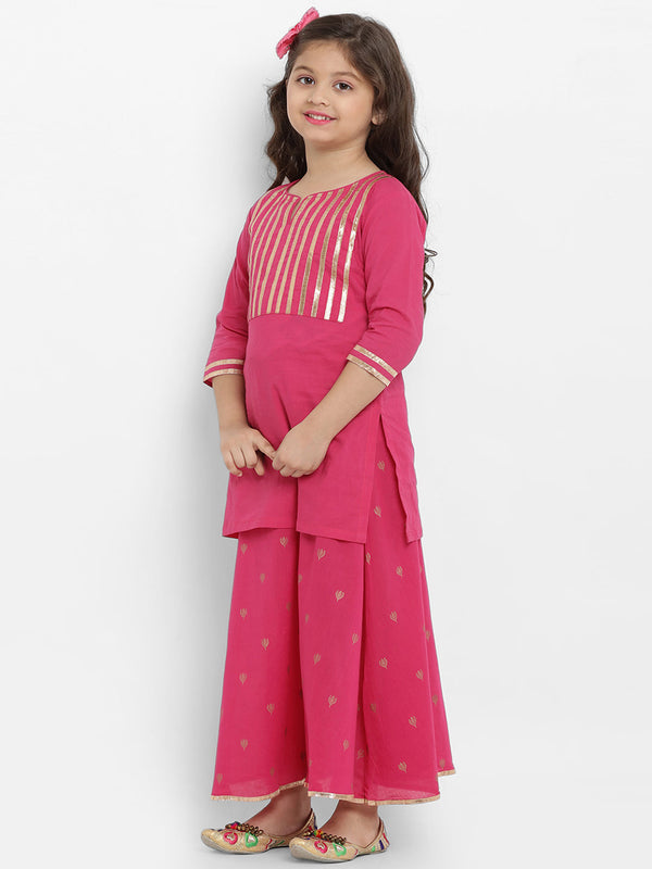 Girls Pink Solid Kurta with Skirt for Kids - Bhama - Distacart