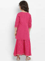 Thumbnail for Girls Pink Solid Kurta with Skirt for Kids - Bhama - Distacart