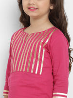 Thumbnail for Girls Pink Solid Kurta with Skirt for Kids - Bhama - Distacart