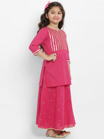 Thumbnail for Girls Pink Solid Kurta with Skirt for Kids - Bhama - Distacart