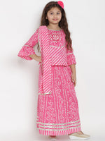 Thumbnail for Girls Pink & White Printed Ready To Wear Lehenga & Blouse With Dupatta for Kids - Bhama - Distacart