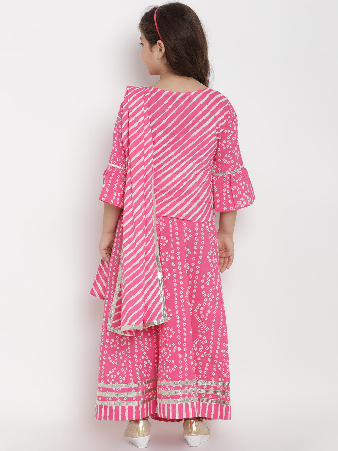Girls Pink & White Printed Ready To Wear Lehenga & Blouse With Dupatta for Kids - Bhama - Distacart