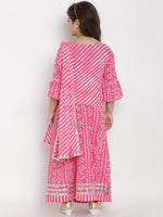 Thumbnail for Girls Pink & White Printed Ready To Wear Lehenga & Blouse With Dupatta for Kids - Bhama - Distacart