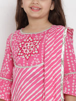 Thumbnail for Girls Pink & White Printed Ready To Wear Lehenga & Blouse With Dupatta for Kids - Bhama - Distacart