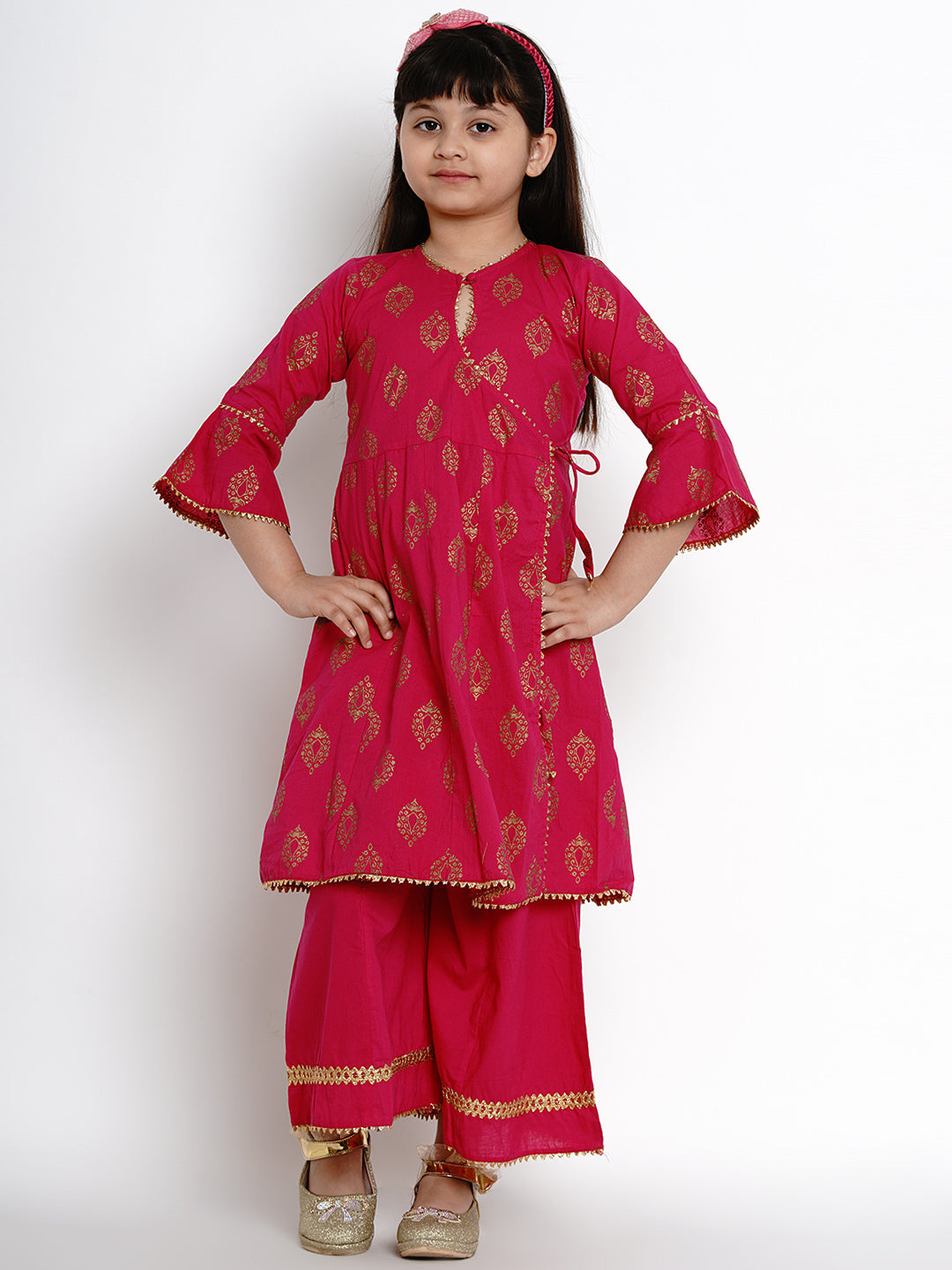 Girls Fuchsia Embroidered Kurti With Palazzos for Kids - Bhama - Distacart