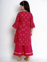 Thumbnail for Girls Fuchsia Embroidered Kurti With Palazzos for Kids - Bhama - Distacart