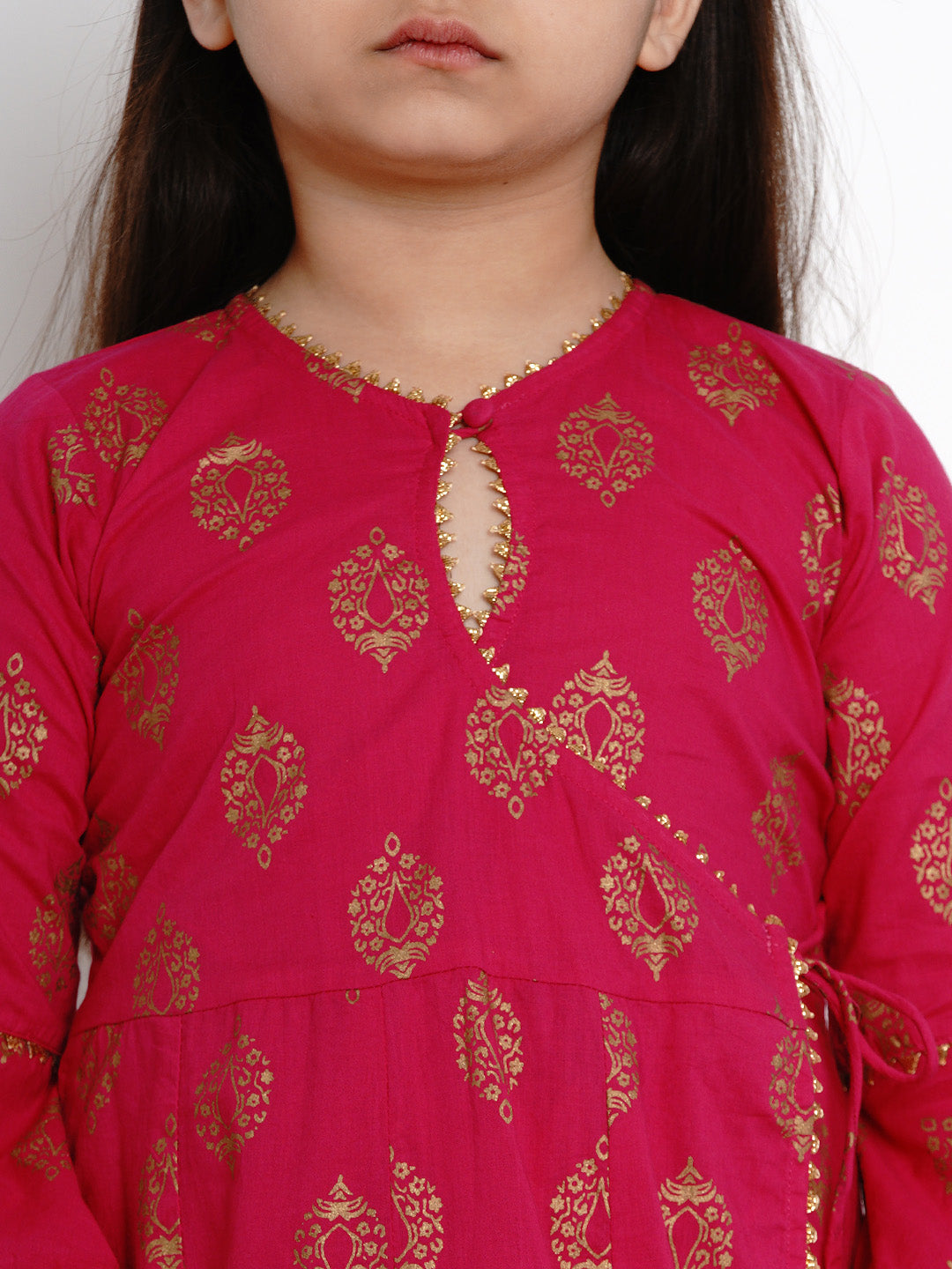 Girls Fuchsia Embroidered Kurti With Palazzos for Kids - Bhama - Distacart