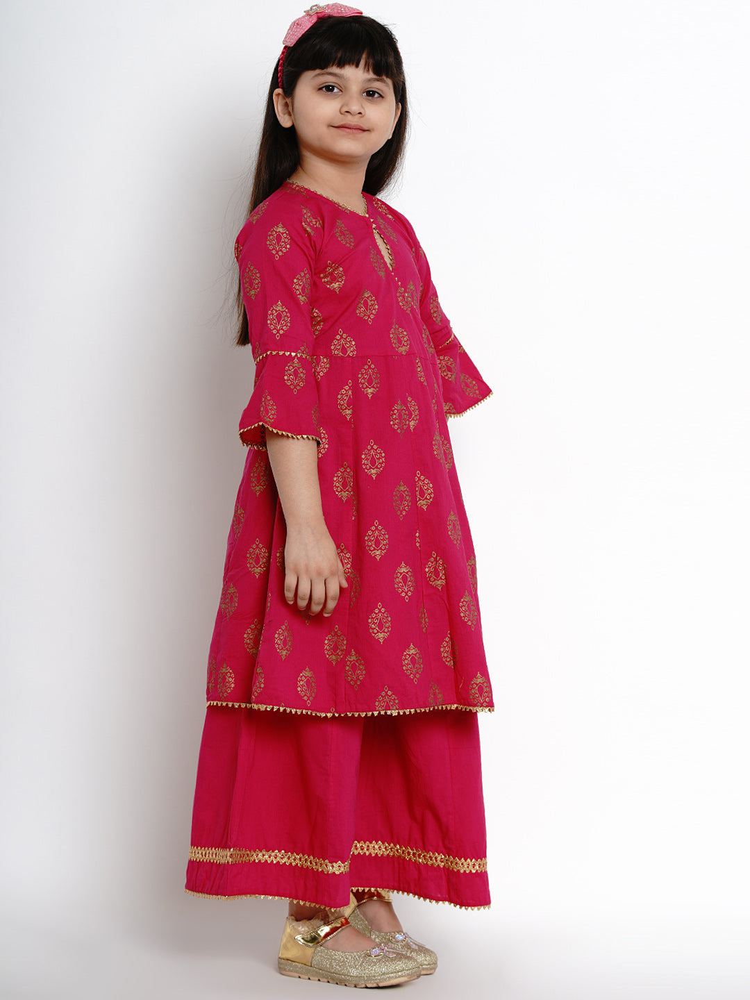 Girls Fuchsia Embroidered Kurti With Palazzos for Kids - Bhama - Distacart