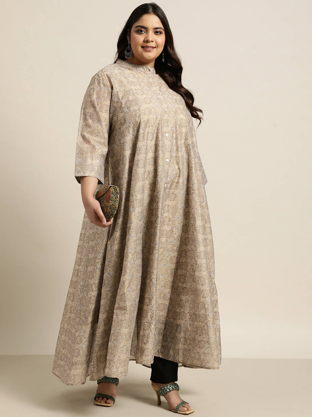 Juniper Women`S Beige Rayon Festive Wear Printed Anarkali Kurta - Distacart