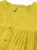 Thumbnail for Janasya Mustard Yellow Dobby Weave Poly Chiffon Kurta - Distacart