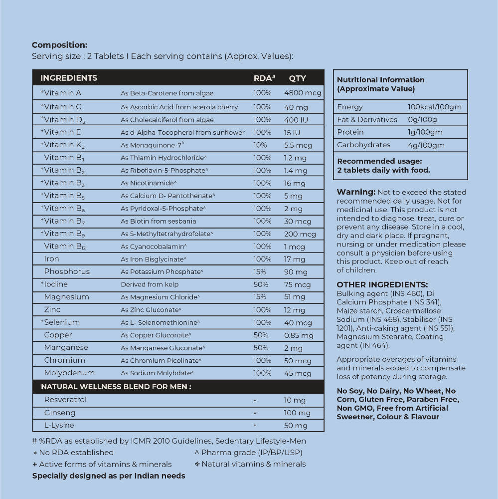 Cureveda Essential Multivitamins For Men Tablets - Distacart