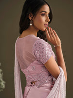 Thumbnail for Pink Crepe Georgette Silk Sequence Embroidered With Stone Work Saree With Stitched Blouse - Mohmanthan La Belle - Distacart