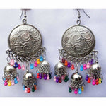 Thumbnail for Muskan Fancy Glass Pearl Silver Tone Chandbali Jhumka Round Earrings