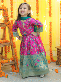 Thumbnail for NOZ2TOZ Kids Girls Ethic Traditional Indian Festive Jacquard Choli Lehenga Choli with Dupatta - Pink - Distacart