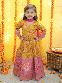 Thumbnail for NOZ2TOZ Kids Girls Ethic Traditional Indian Festive Jacquard Choli Lehenga Choli with Dupatta - Yellow - Distacart