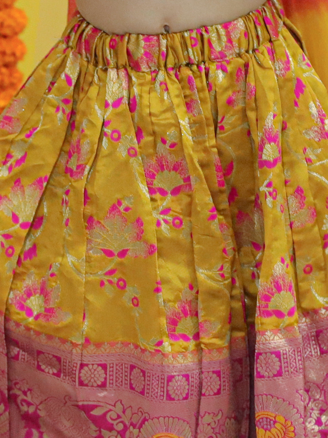 NOZ2TOZ Kids Girls Ethic Traditional Indian Festive Jacquard Choli Lehenga Choli with Dupatta - Yellow - Distacart