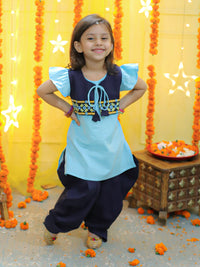 Thumbnail for NOZ2TOZ Kids Embroidered Jacket With Cotton Kurti Dhoti for Girls - Blue - Distacart