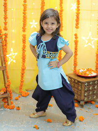 Thumbnail for NOZ2TOZ Kids Embroidered Jacket With Cotton Kurti Dhoti for Girls - Blue - Distacart