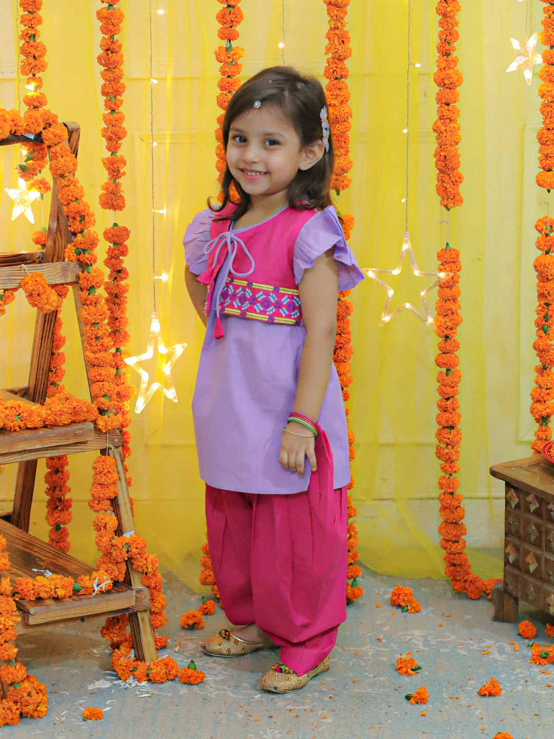 NOZ2TOZ Kids Embroidered Jacket With Cotton Kurti Dhoti for Girls - Pink - Distacart