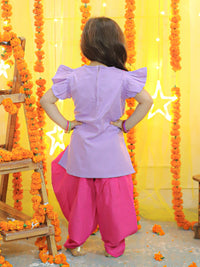 Thumbnail for NOZ2TOZ Kids Embroidered Jacket With Cotton Kurti Dhoti for Girls - Pink - Distacart