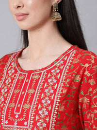 Thumbnail for Anubhutee Red Ethnic Motifs Printed Empire Pure Cotton Kurta with Trousers & With Dupatta - Distacart