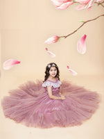 Thumbnail for Girls Pink & White Floral Embroidered Net Mexi Dress for Kids - Bhama - Distacart