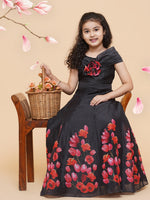 Thumbnail for Girls Black Chnaderi Tulip Digital Print Fit & Flared Dress for Kids - Bhama - Distacart