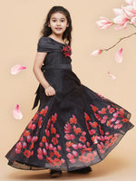 Thumbnail for Girls Black Chnaderi Tulip Digital Print Fit & Flared Dress for Kids - Bhama - Distacart