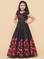 Thumbnail for Girls Black Chnaderi Tulip Digital Print Fit & Flared Dress for Kids - Bhama - Distacart