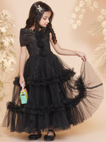 Thumbnail for Girls Black Net Embellished Fit & Flared Maxi Dress. for Kids - Bhama - Distacart