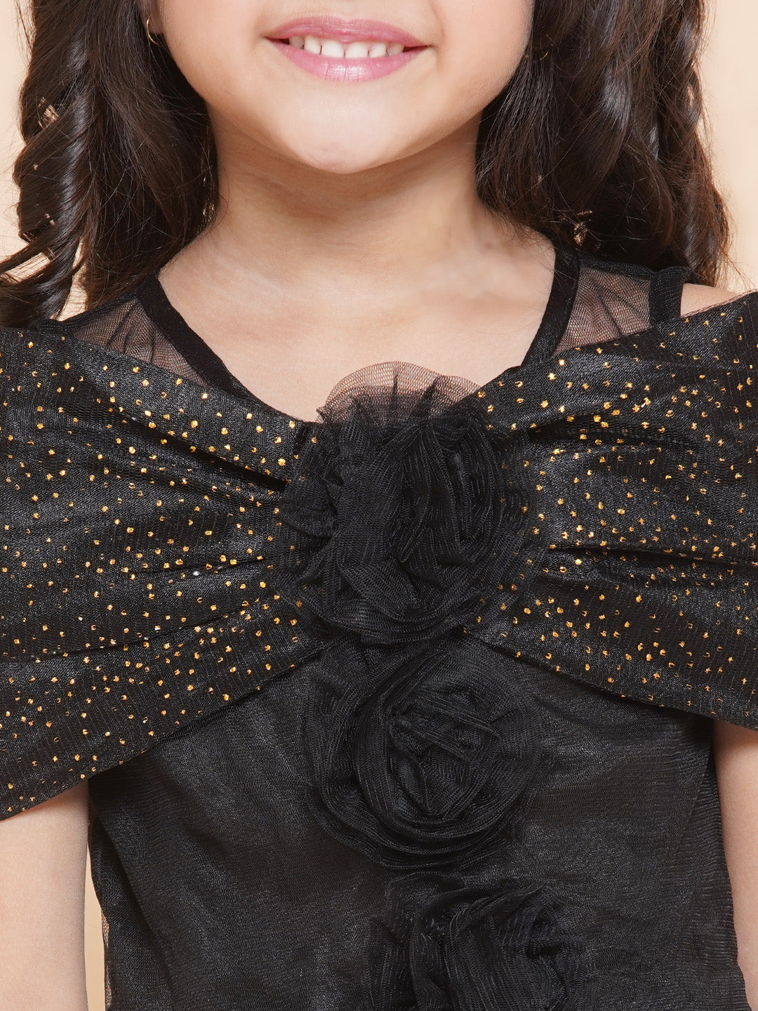Girls Black Net Embellished Fit & Flared Maxi Dress. for Kids - Bhama - Distacart
