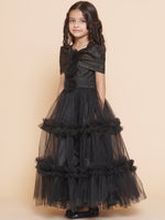 Thumbnail for Girls Black Net Embellished Fit & Flared Maxi Dress. for Kids - Bhama - Distacart