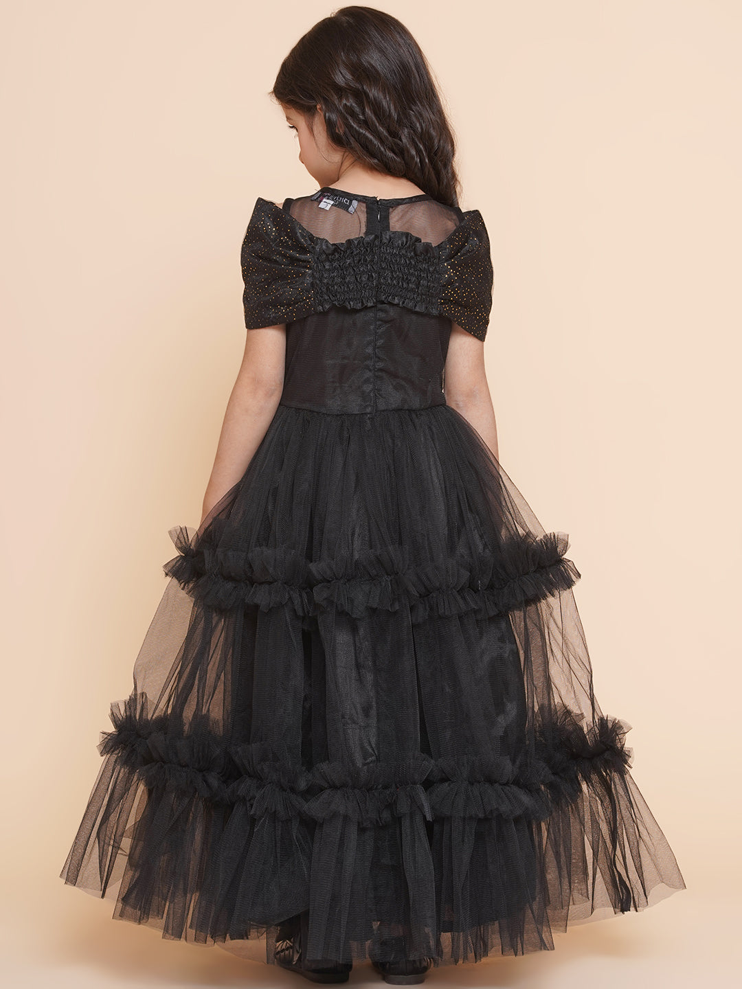 Girls Black Net Embellished Fit & Flared Maxi Dress. for Kids - Bhama - Distacart