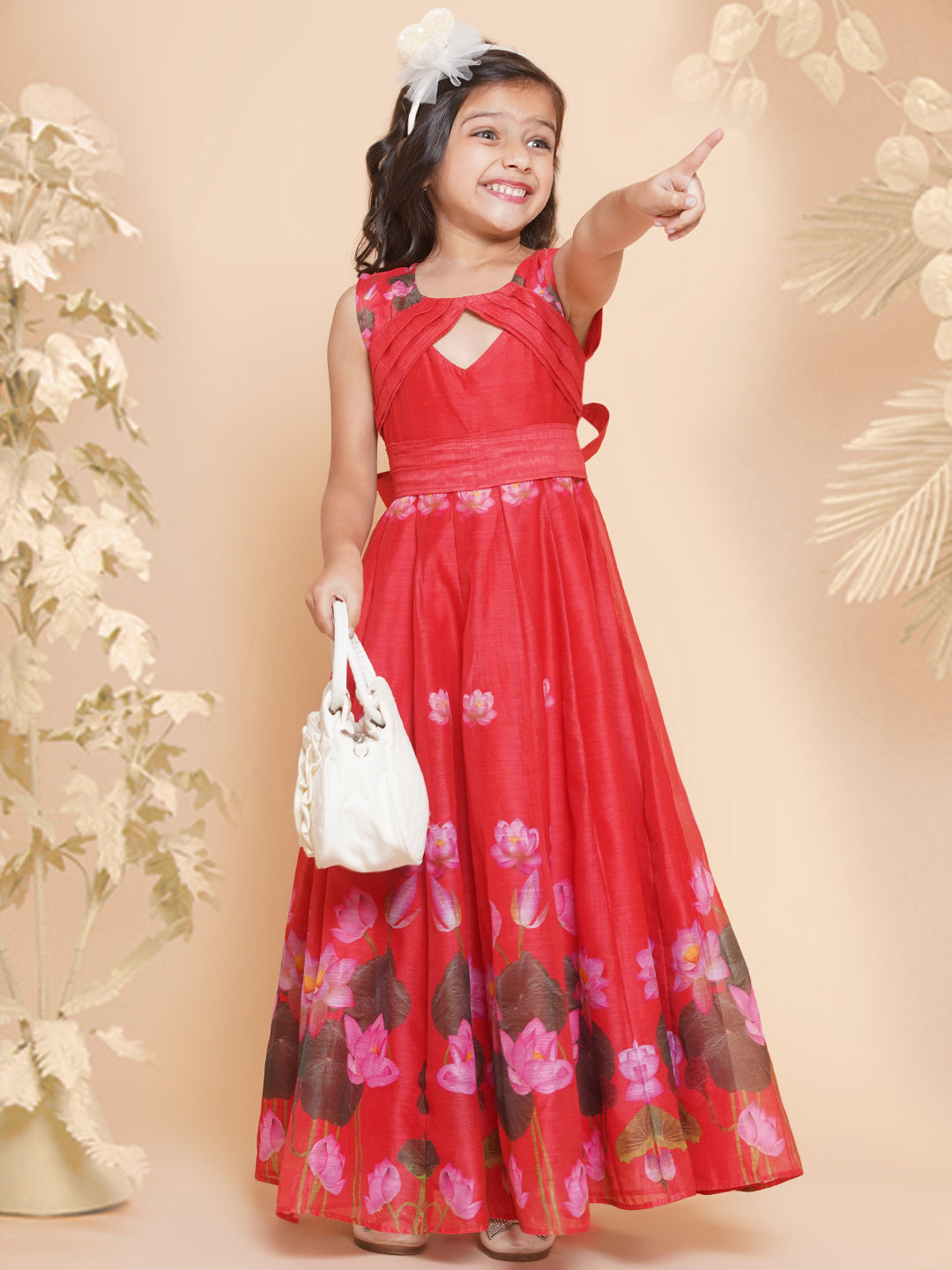 Girls Red Floral Printed Dress for Kids - Bhama - Distacart